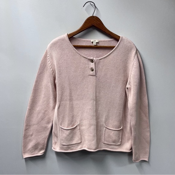 J. Jill Sweaters - J. JIll Pink 100% Cotton Pale Pink Rolled Hem Sweater with Pockets Women's M